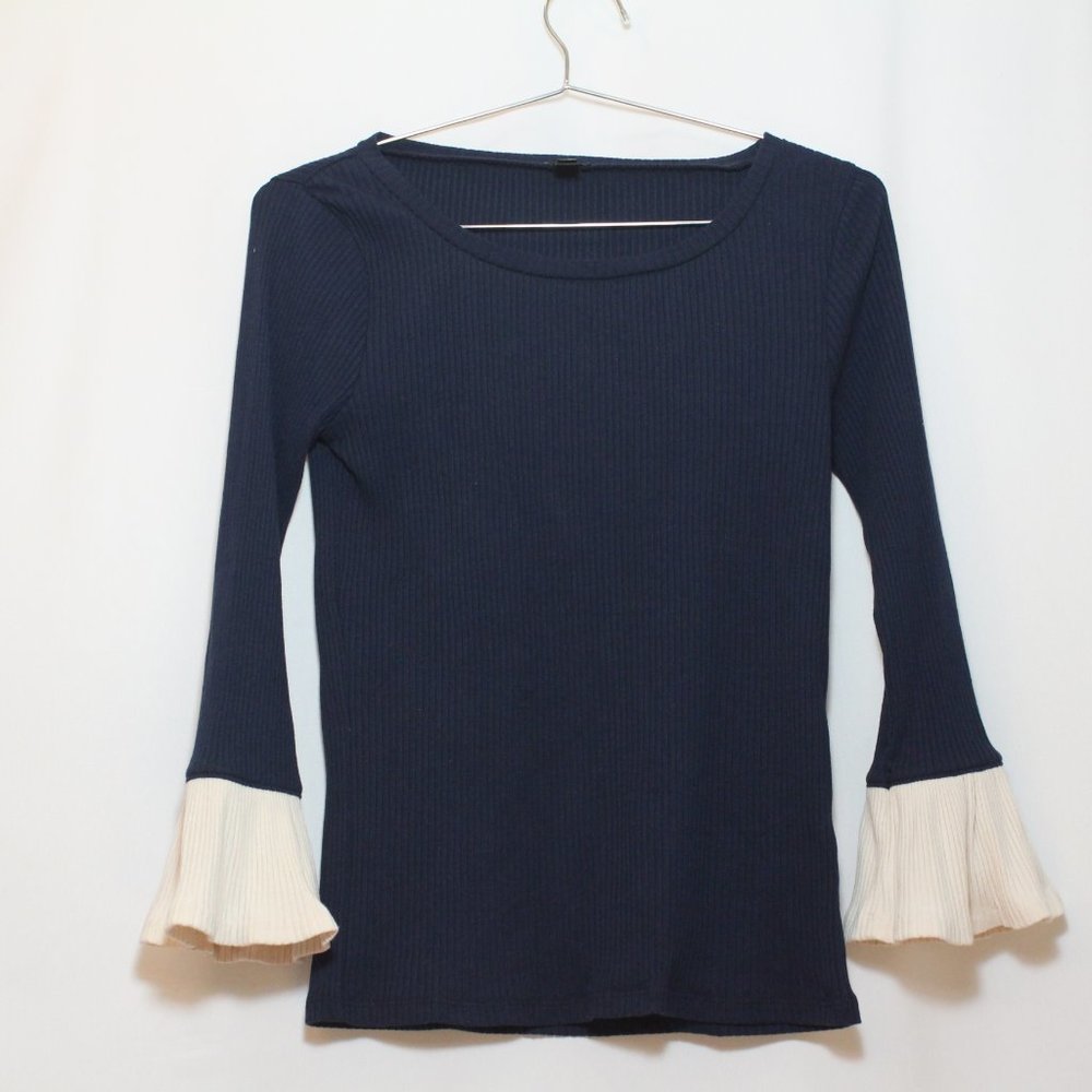 J Crew Ribbed Long Bell Sleeve Top Blouse